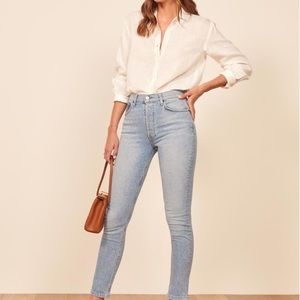 Reformation Serena High Skinny crop Jean in Aruba blue size 28